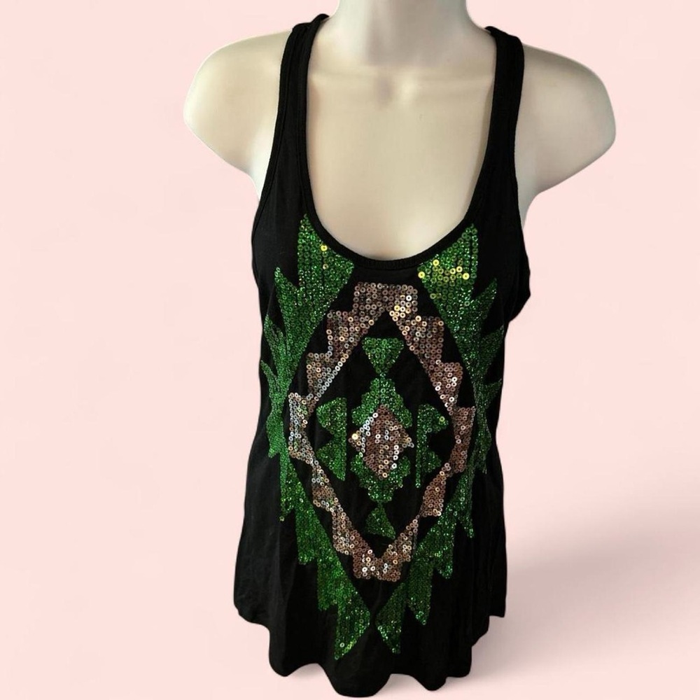 Black Sequin Embellished Tank Top - Women's M